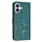 For iPhone 16 Embossed Kitten Phone Leather Case with Lanyard(Dark Green) - 3