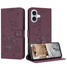 For iPhone 16 Embossed Kitten Phone Leather Case with Lanyard(Wine Red) - 1