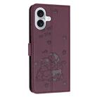 For iPhone 16 Embossed Kitten Phone Leather Case with Lanyard(Wine Red) - 3