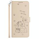 For iPhone 15 Pro Max Embossed Kitten Phone Leather Case with Lanyard(Beige) - 2