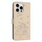 For iPhone 15 Pro Max Embossed Kitten Phone Leather Case with Lanyard(Beige) - 3