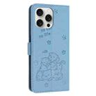 For iPhone 15 Pro Embossed Kitten Phone Leather Case with Lanyard(Blue) - 3