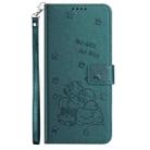 For iPhone 15 Pro Embossed Kitten Phone Leather Case with Lanyard(Dark Green) - 2