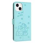 For iPhone 15 Plus Embossed Kitten Phone Leather Case with Lanyard(Mint Green) - 3