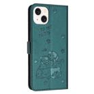 For iPhone 15 Plus Embossed Kitten Phone Leather Case with Lanyard(Dark Green) - 3