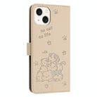 For iPhone 15 Embossed Kitten Phone Leather Case with Lanyard(Beige) - 3