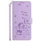 For iPhone 14 Pro Max Embossed Kitten Phone Leather Case with Lanyard(Purple) - 2