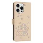 For iPhone 14 Pro Embossed Kitten Phone Leather Case with Lanyard(Beige) - 3