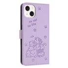 For iPhone 14 / 13 Embossed Kitten Phone Leather Case with Lanyard(Purple) - 3