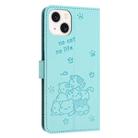 For iPhone 14 / 13 Embossed Kitten Phone Leather Case with Lanyard(Mint Green) - 3