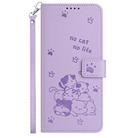 For iPhone 13 Pro Max Embossed Kitten Phone Leather Case with Lanyard(Purple) - 2
