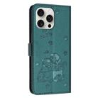 For iPhone 13 Pro Max Embossed Kitten Phone Leather Case with Lanyard(Dark Green) - 3