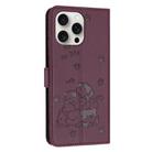 For iPhone 13 Pro Max Embossed Kitten Phone Leather Case with Lanyard(Wine Red) - 3
