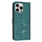 For iPhone 13 Pro Embossed Kitten Phone Leather Case with Lanyard(Dark Green) - 3