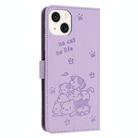 For iPhone 13 mini Embossed Kitten Phone Leather Case with Lanyard(Purple) - 3