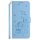 For iPhone 13 mini Embossed Kitten Phone Leather Case with Lanyard(Blue) - 2