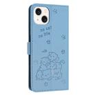 For iPhone 13 mini Embossed Kitten Phone Leather Case with Lanyard(Blue) - 3