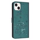 For iPhone 13 mini Embossed Kitten Phone Leather Case with Lanyard(Dark Green) - 3