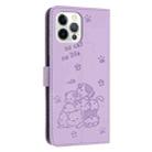 For iPhone 12 / 12 Pro Embossed Kitten Phone Leather Case with Lanyard(Purple) - 3