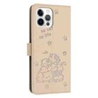 For iPhone 12 / 12 Pro Embossed Kitten Phone Leather Case with Lanyard(Beige) - 3