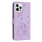 For iPhone 12 Pro Max Embossed Kitten Phone Leather Case with Lanyard(Purple) - 3