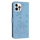 For iPhone 12 Pro Max Embossed Kitten Phone Leather Case with Lanyard(Blue) - 3