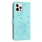 For iPhone 12 Pro Max Embossed Kitten Phone Leather Case with Lanyard(Mint Green) - 3