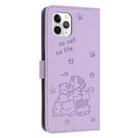 For iPhone 11 Pro Max Embossed Kitten Phone Leather Case with Lanyard(Purple) - 3