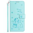 For iPhone 11 Pro Max Embossed Kitten Phone Leather Case with Lanyard(Mint Green) - 2