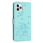 For iPhone 11 Pro Max Embossed Kitten Phone Leather Case with Lanyard(Mint Green) - 3