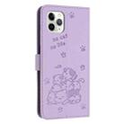 For iPhone 11 Pro Embossed Kitten Phone Leather Case with Lanyard(Purple) - 3