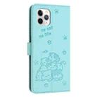 For iPhone 11 Pro Embossed Kitten Phone Leather Case with Lanyard(Mint Green) - 3