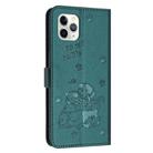 For iPhone 11 Pro Embossed Kitten Phone Leather Case with Lanyard(Dark Green) - 3