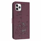 For iPhone 11 Pro Embossed Kitten Phone Leather Case with Lanyard(Wine Red) - 3