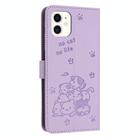 For iPhone 11 Embossed Kitten Phone Leather Case with Lanyard(Purple) - 3