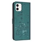 For iPhone 11 Embossed Kitten Phone Leather Case with Lanyard(Dark Green) - 3