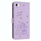 For iPhone SE 2022 / 2020 Embossed Kitten Phone Leather Case with Lanyard(Purple) - 3