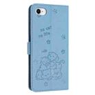 For iPhone SE 2022 / 2020 Embossed Kitten Phone Leather Case with Lanyard(Blue) - 3
