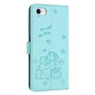 For iPhone SE 2022 / 2020 Embossed Kitten Phone Leather Case with Lanyard(Mint Green) - 3