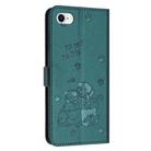 For iPhone SE 2022 / 2020 Embossed Kitten Phone Leather Case with Lanyard(Dark Green) - 3
