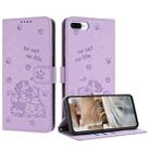 For iPhone 8 Plus / 7 Plus Embossed Kitten Phone Leather Case with Lanyard(Purple) - 1