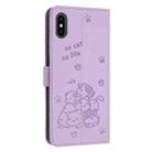 For iPhone XS / X Embossed Kitten Phone Leather Case with Lanyard(Purple) - 3