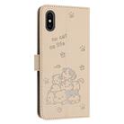 For iPhone XS / X Embossed Kitten Phone Leather Case with Lanyard(Beige) - 3