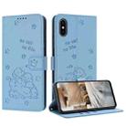 For iPhone XS / X Embossed Kitten Phone Leather Case with Lanyard(Blue) - 1