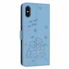 For iPhone XS / X Embossed Kitten Phone Leather Case with Lanyard(Blue) - 3