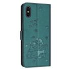 For iPhone XS / X Embossed Kitten Phone Leather Case with Lanyard(Dark Green) - 3