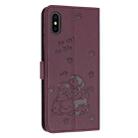 For iPhone XS / X Embossed Kitten Phone Leather Case with Lanyard(Wine Red) - 3
