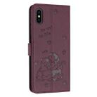 For iPhone XS Max Embossed Kitten Phone Leather Case with Lanyard(Wine Red) - 3