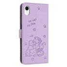 For iPhone XR Embossed Kitten Phone Leather Case with Lanyard(Purple) - 3