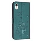 For iPhone XR Embossed Kitten Phone Leather Case with Lanyard(Dark Green) - 3